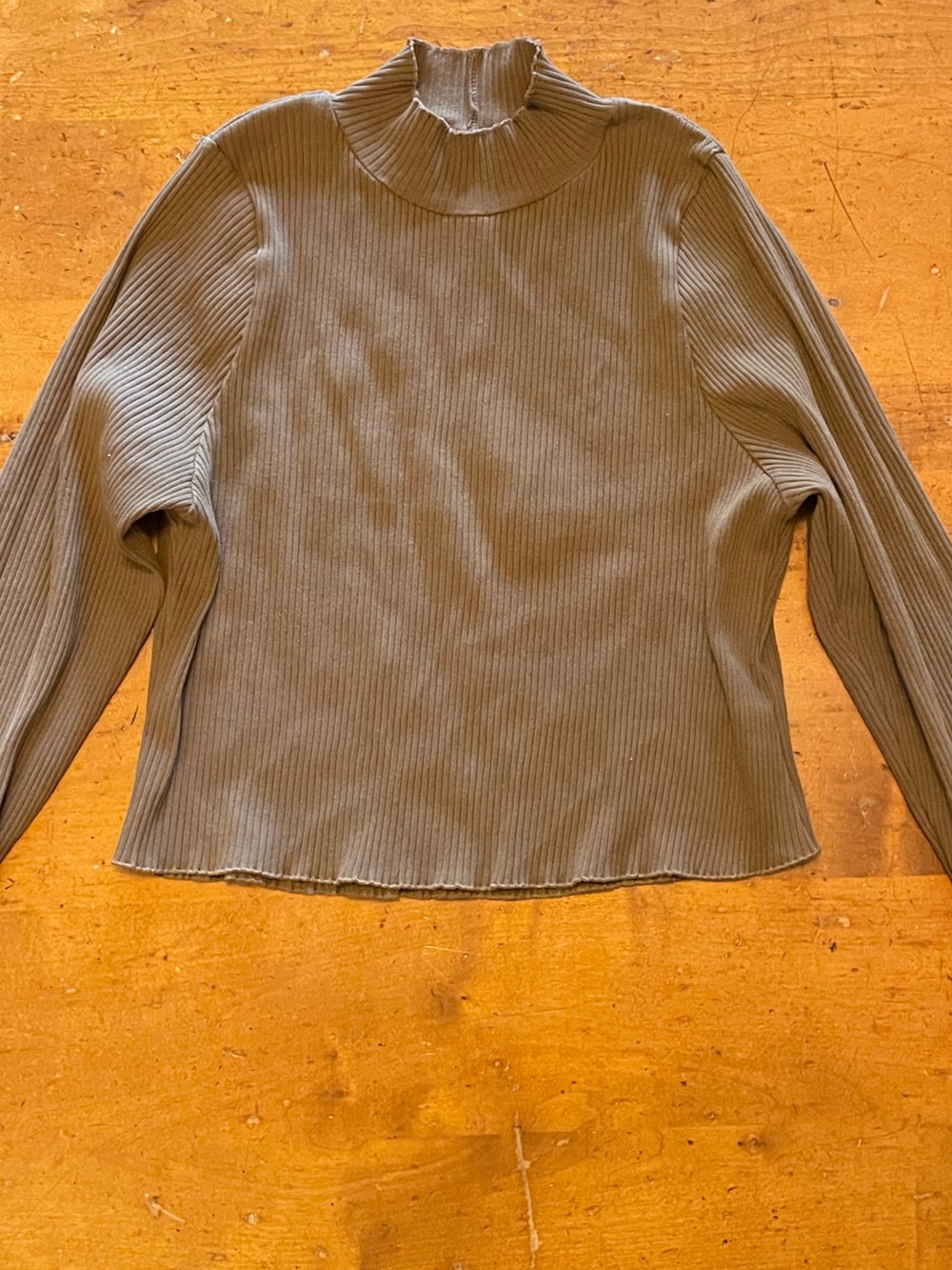 Good American Ribbed Mock Neck Long Sleeve Top - Taupe